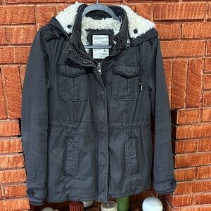 Gray hooded Aeropostale parka jacket with faux fur lining